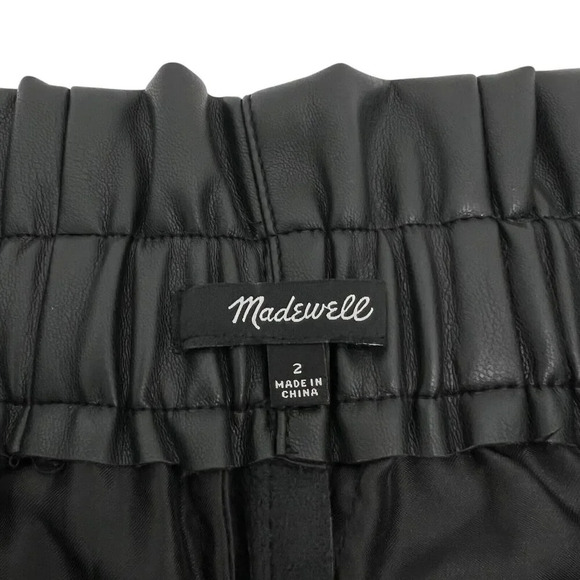Madewell Vegan Faux Leather Paperbag High Waisted Elastic Zip Pants Black Size 2 - Picture 12 of 13